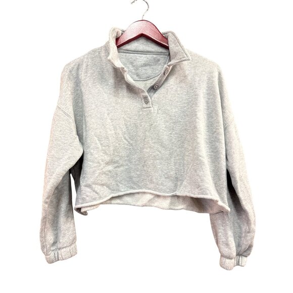 Aerie XS Gray Cropped Fleece Pullover Sweatshirt - Picture 1 of 6